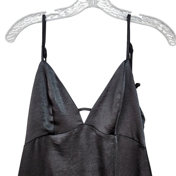 NWT Wild Fable Slip Dress XS Long Black Shiny Satin Sleeveless Sexy Form Fitting - Picture 4 of 10